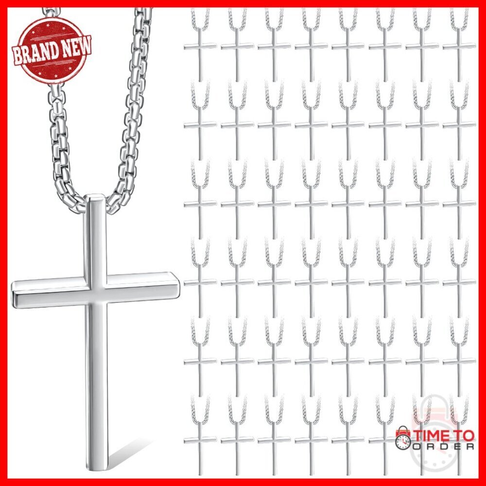 Stainless Steel Cross Pendant Necklace Bulk Gift Set 48 Pieces